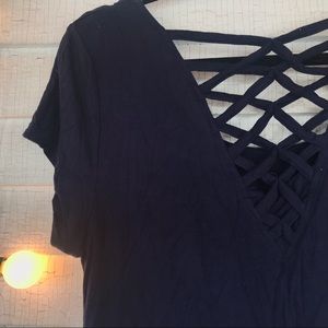 💸Navy Cap Sleeve Lattice Back Jersey Swing Dress